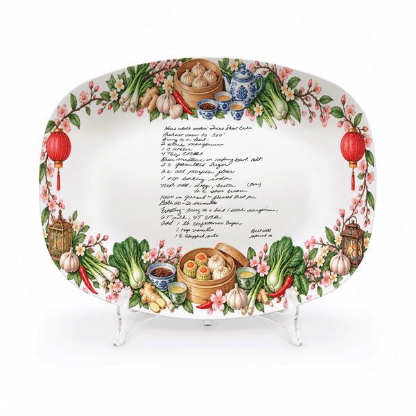 Handwritten Recipe Platter with Chinese Food Border