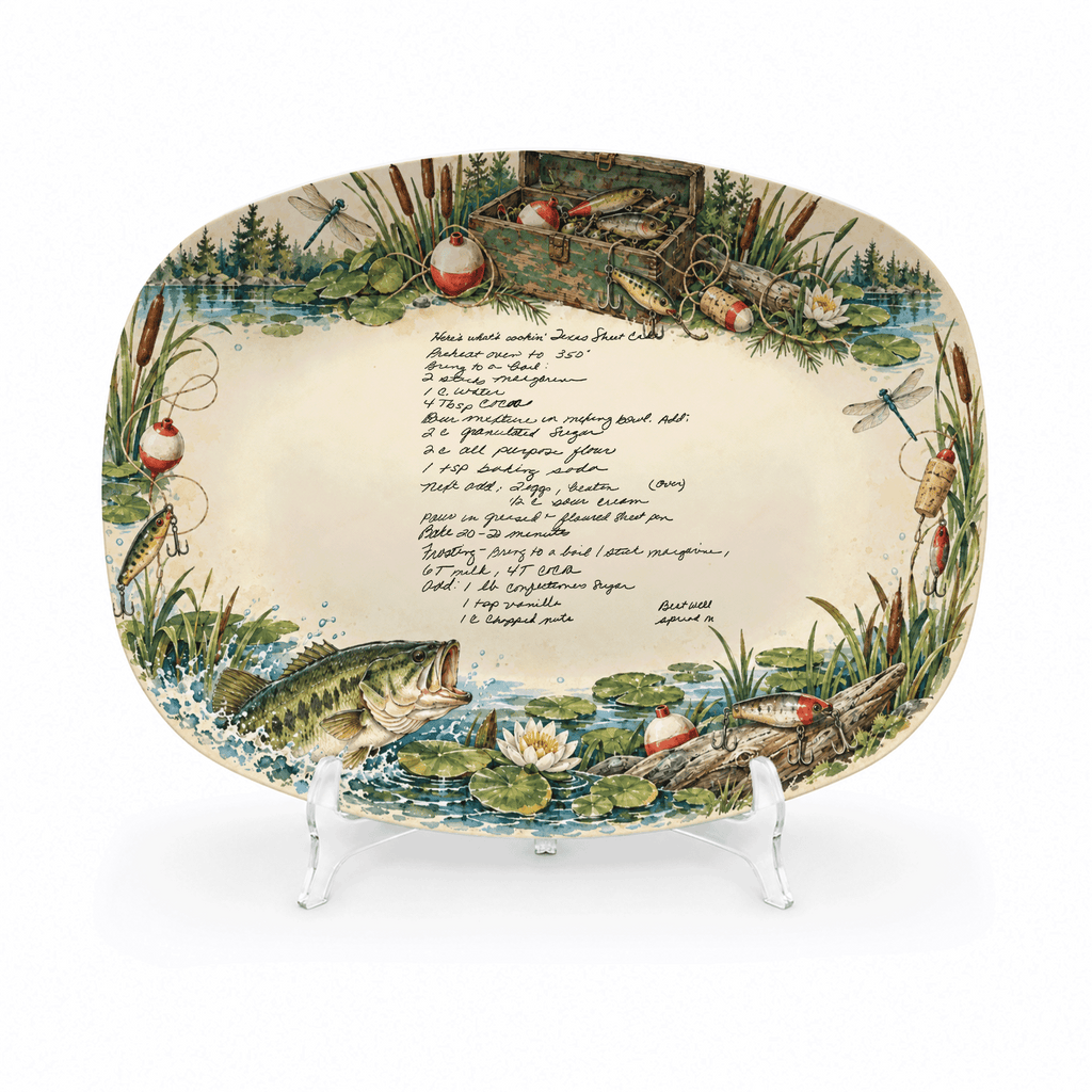 Handwritten Recipe Platter with Fishing Border