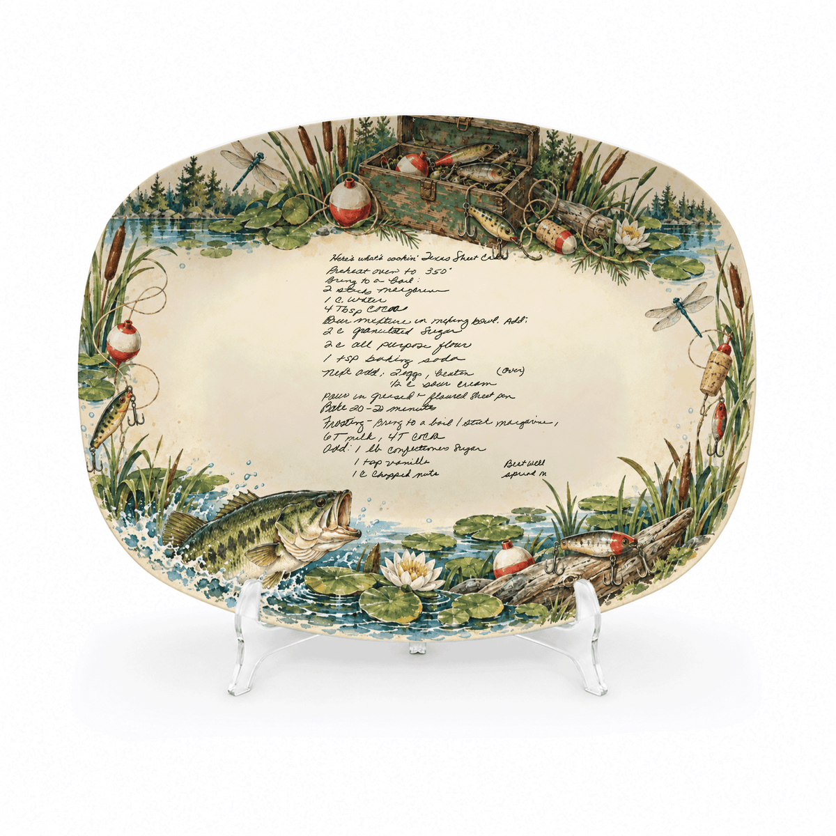 Handwritten Recipe Platter with Fishing Border
