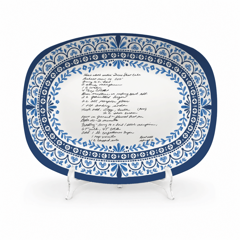 Handwritten Recipe Platter with Heritage Blue Border