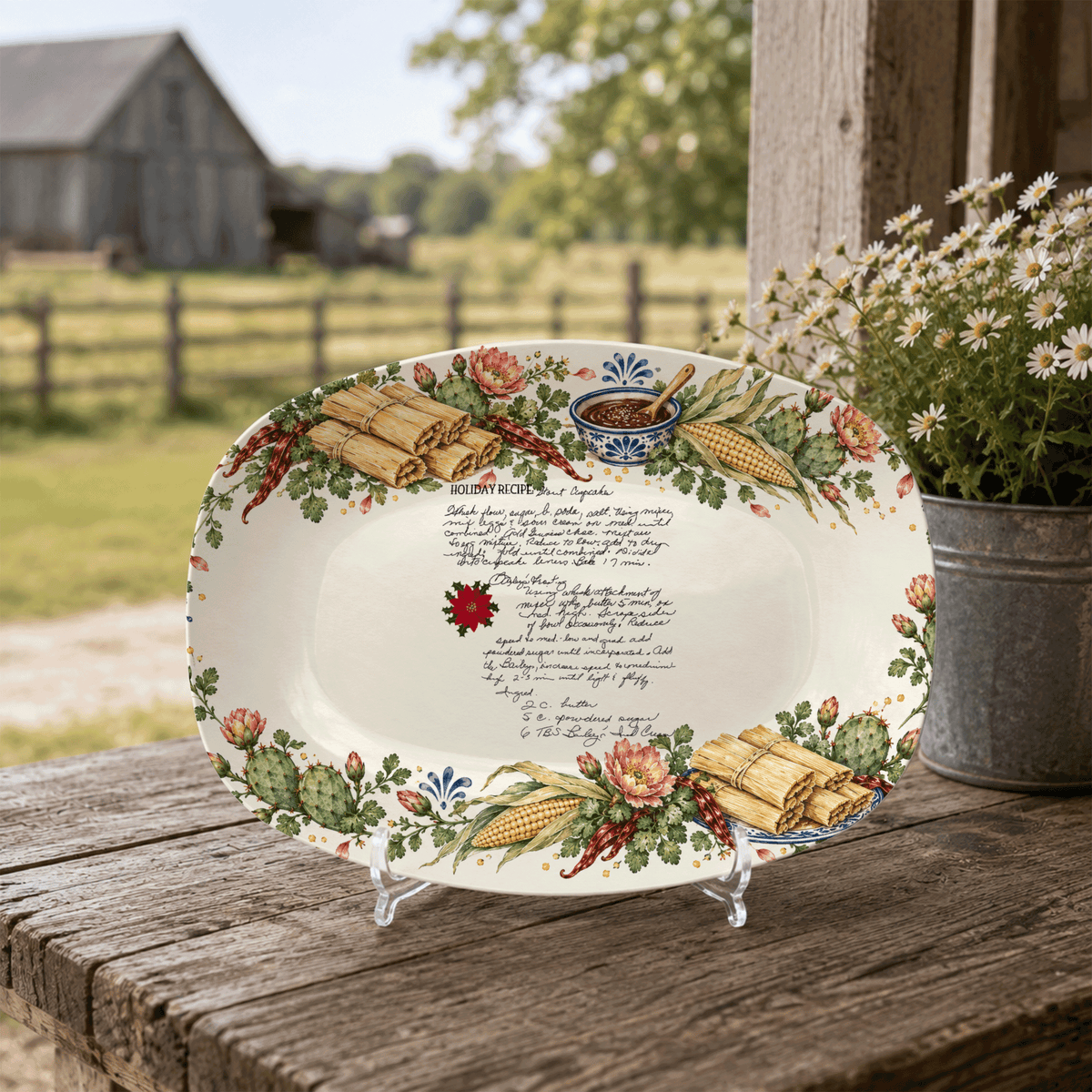 Handwritten Recipe Platter with Tamale Border