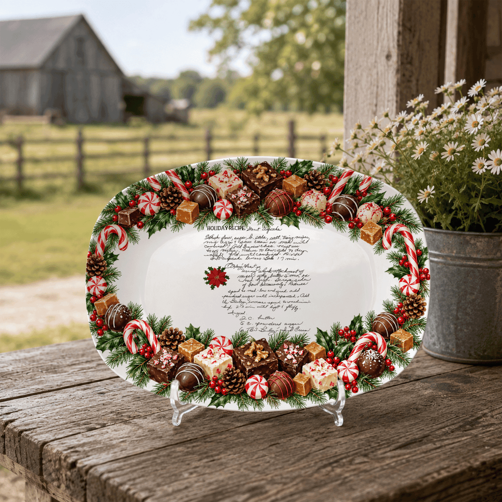 Handwritten Recipe Platter with Christmas Candy Border