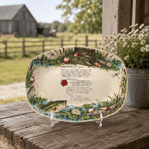 Handwritten Recipe Platter with Fishing Border