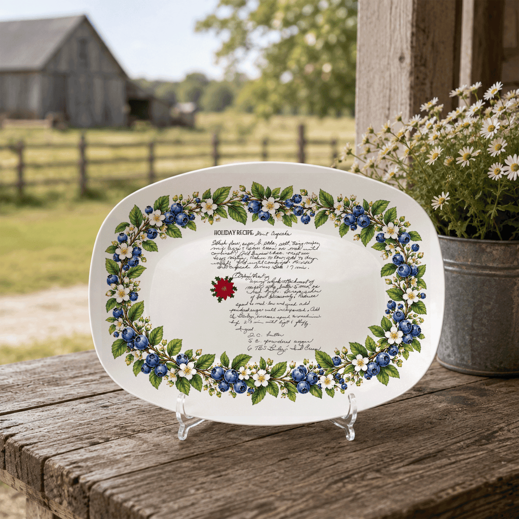 Handwritten Recipe Platter with Blueberry Border