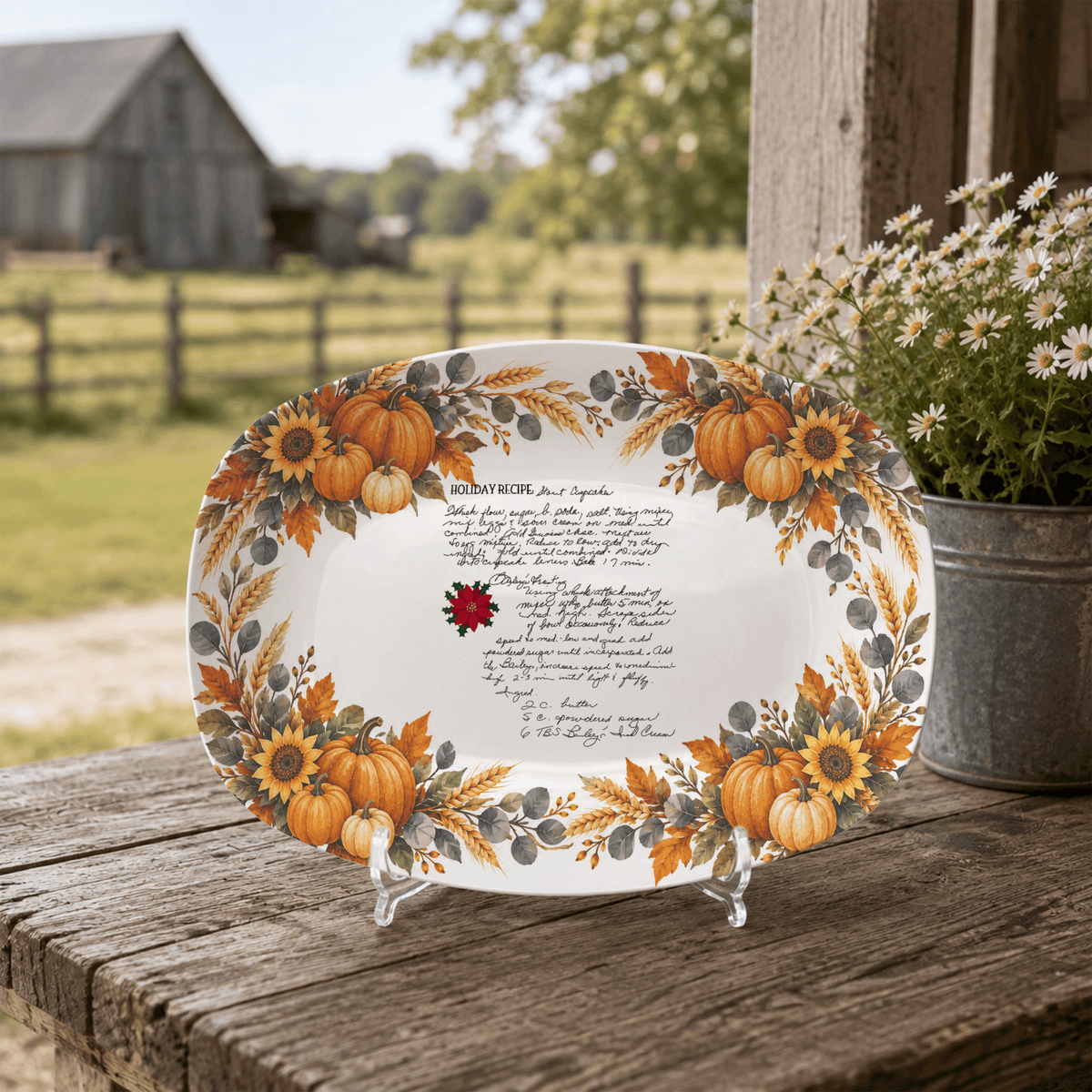 Handwritten Recipe Platter with Pumpkin Border