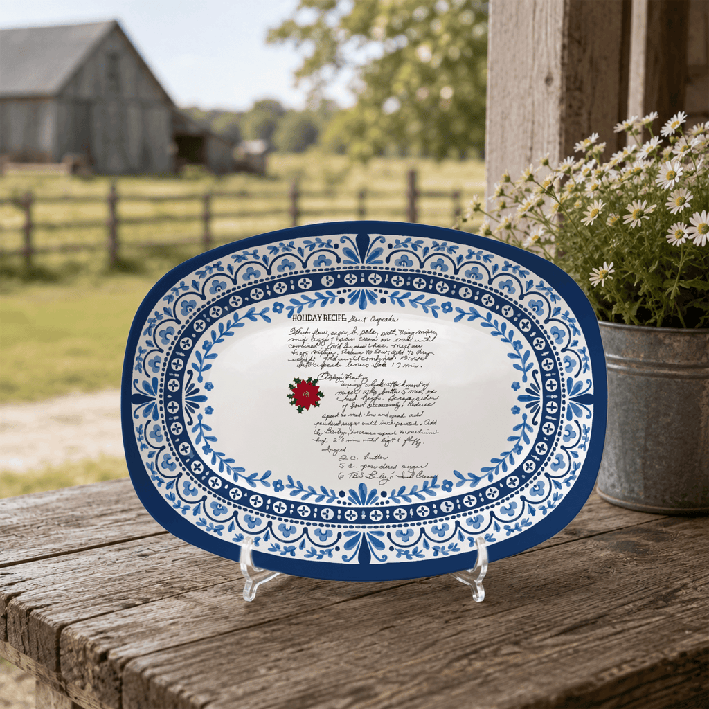 Handwritten Recipe Platter with Heritage Blue Border