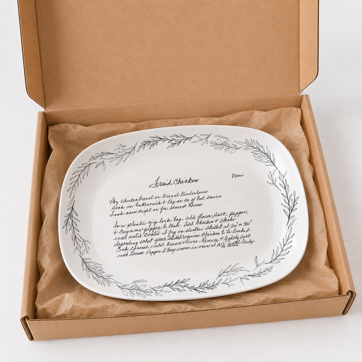 Handwritten Recipe Platter with Branch Border