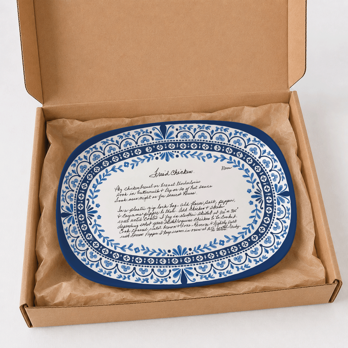 Handwritten Recipe Platter with Heritage Blue Border