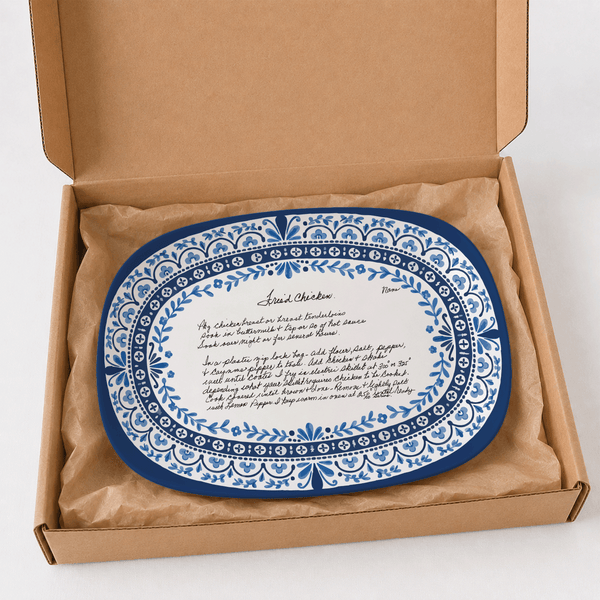 Handwritten Recipe Platter with Heritage Blue Border