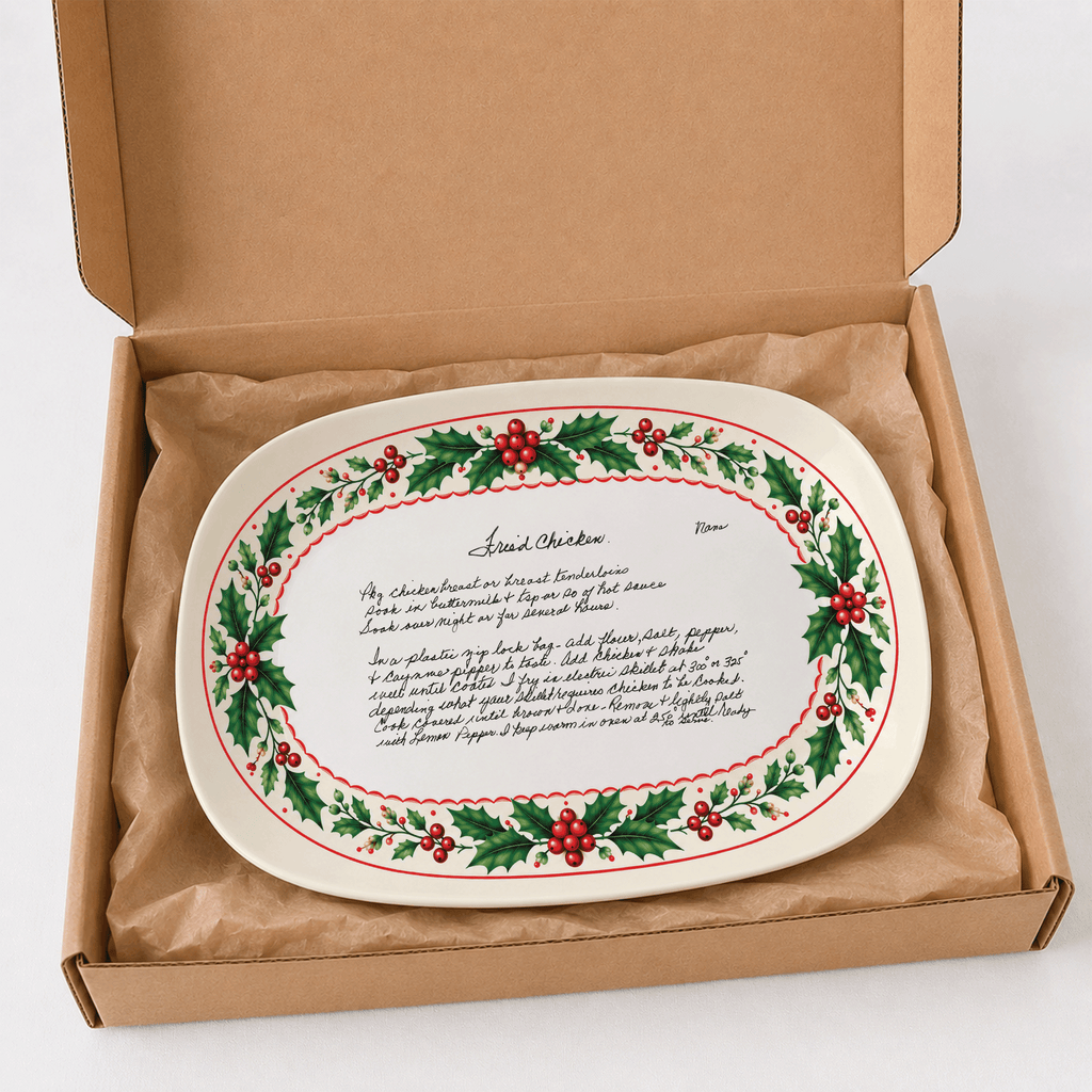 Handwritten Recipe Platter with Holly Border