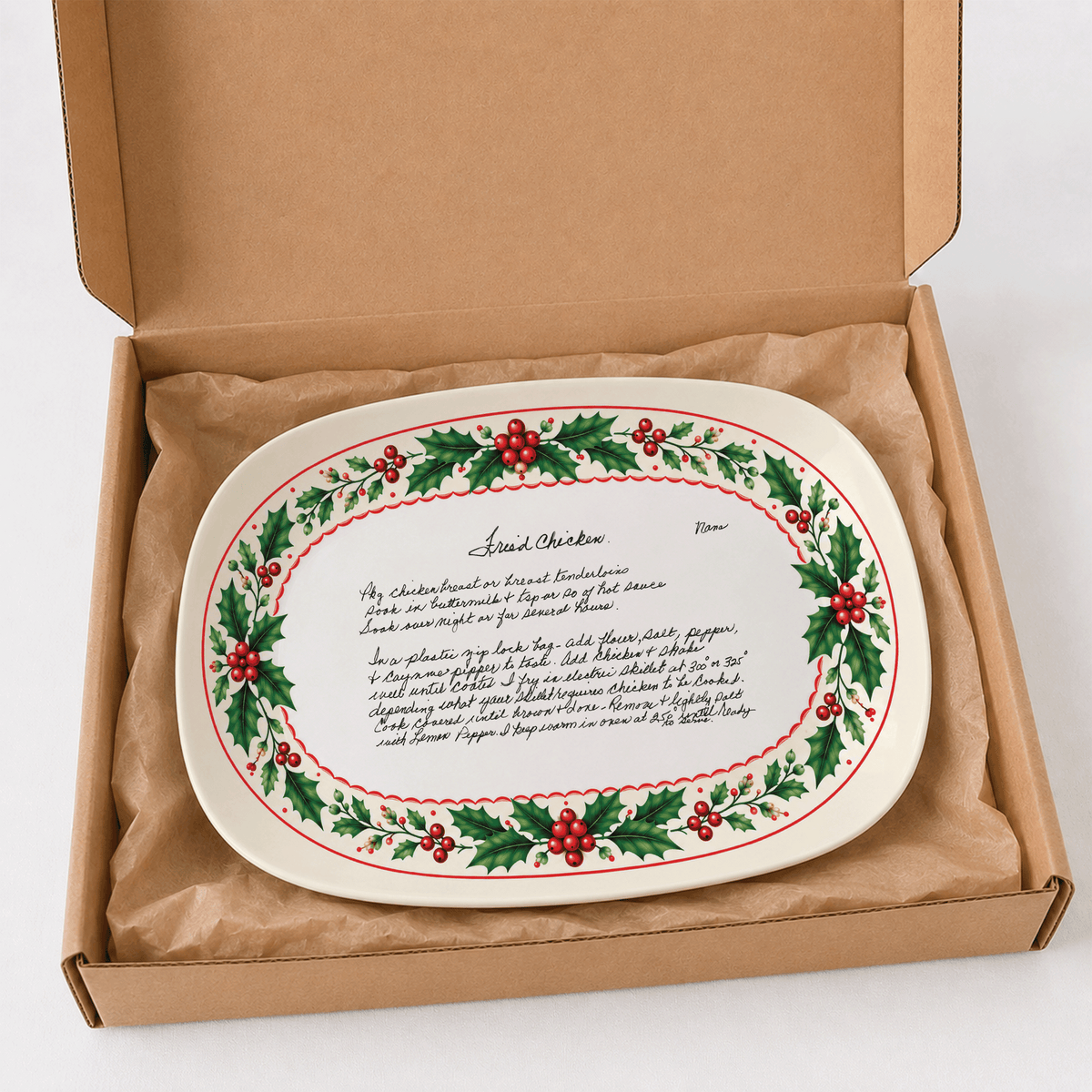 Handwritten Recipe Platter with Holly Border