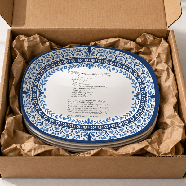 Handwritten Recipe Platter with Heritage Blue Border