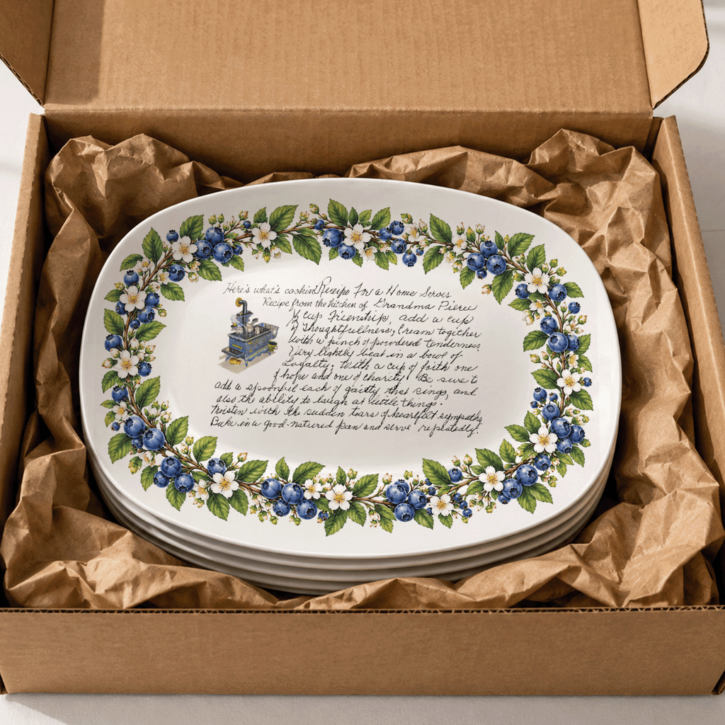 Handwritten Recipe Platter with Blueberry Border