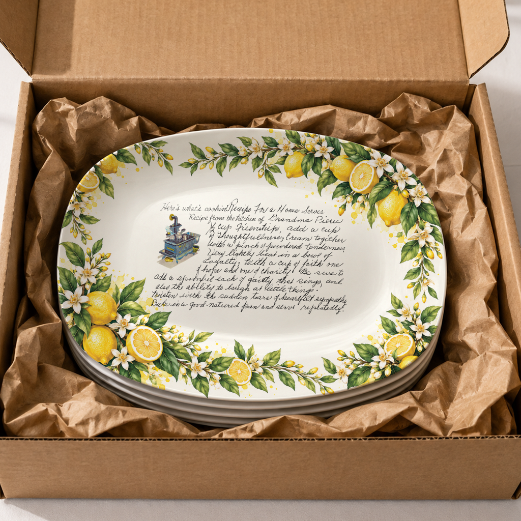 Handwritten Recipe Platter with Lemon Orchard Border