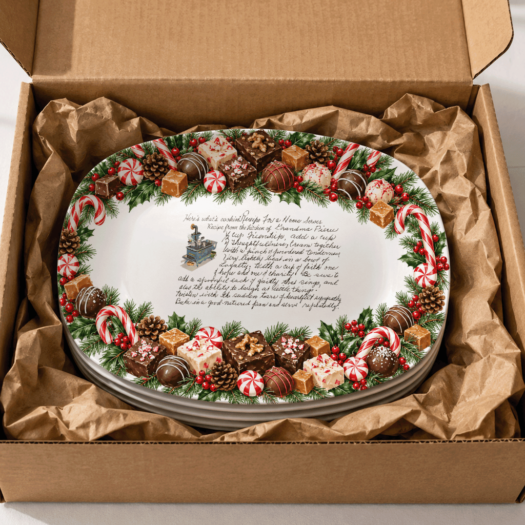 Handwritten Recipe Platter with Christmas Candy Border