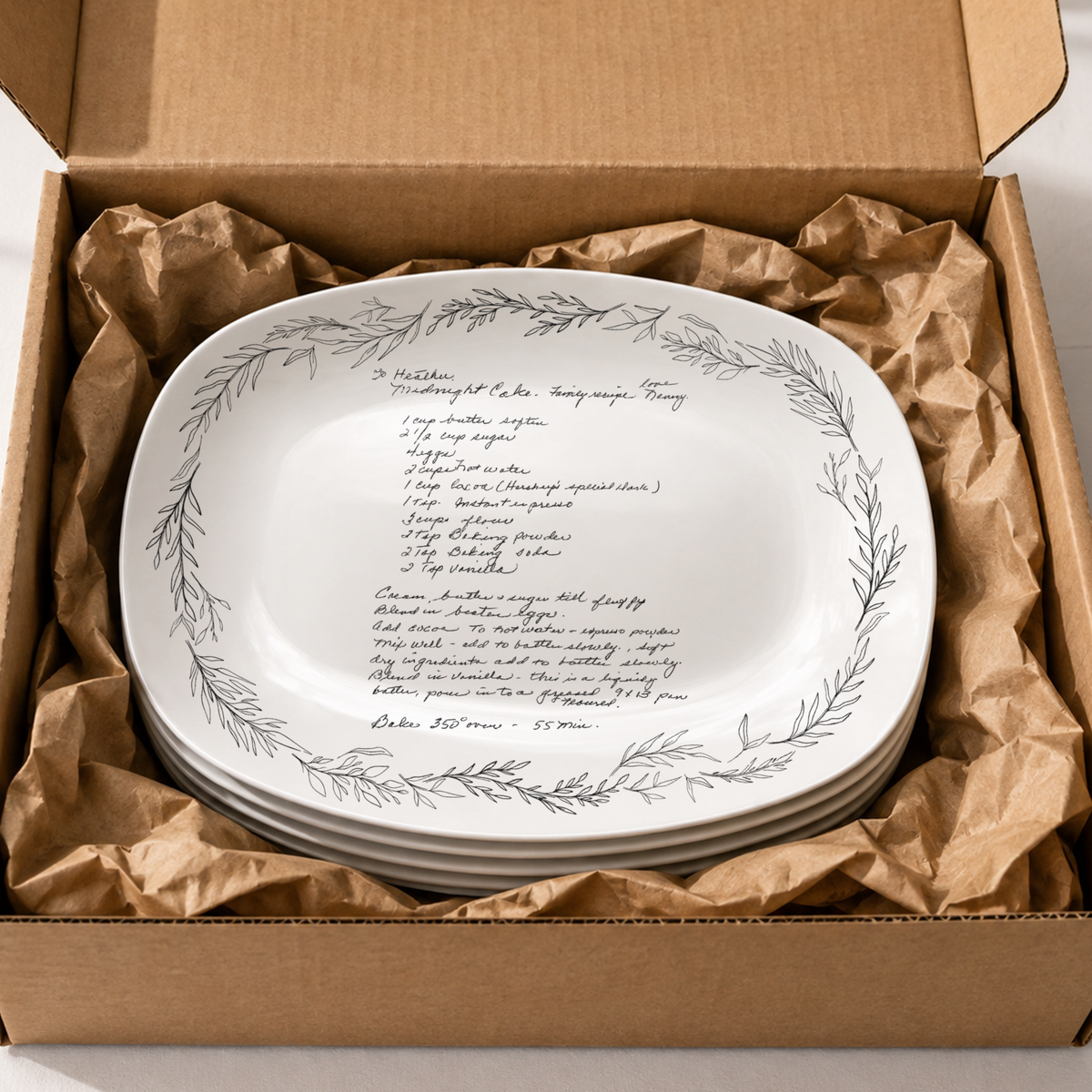 Handwritten Recipe Platter with Branch Border
