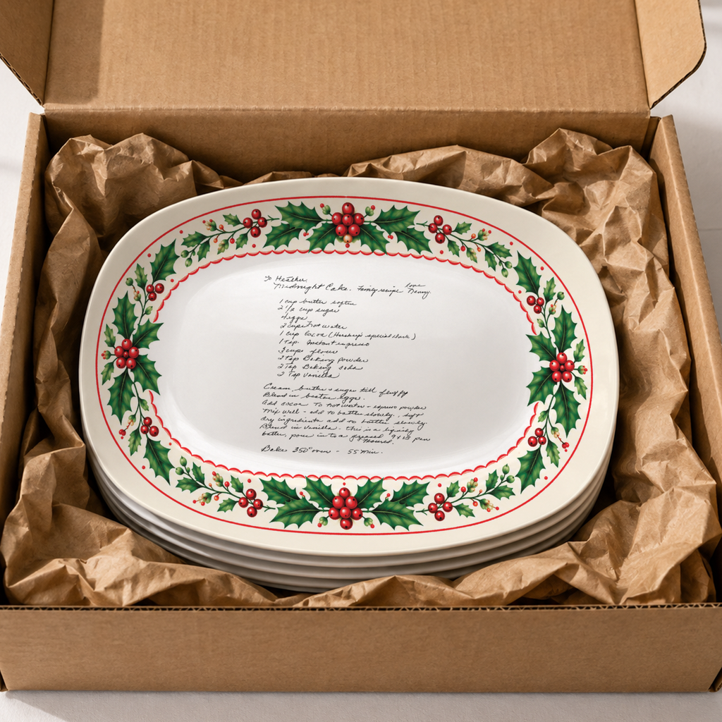 Handwritten Recipe Platter with Holly Border