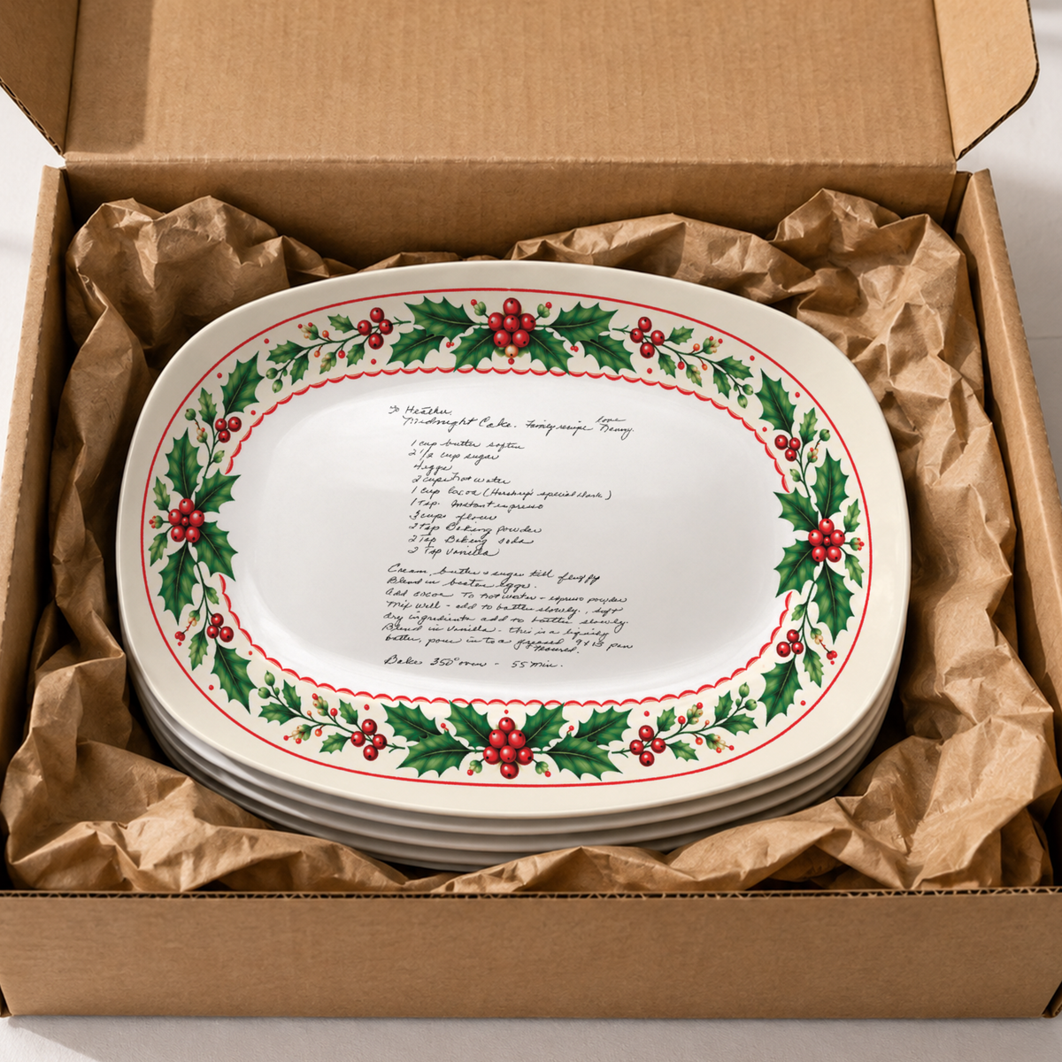 Handwritten Recipe Platter with Holly Border