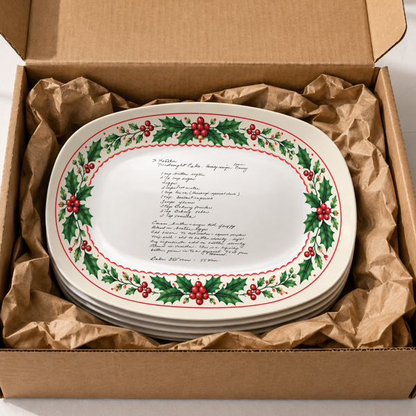 Handwritten Recipe Platter with Holly Border