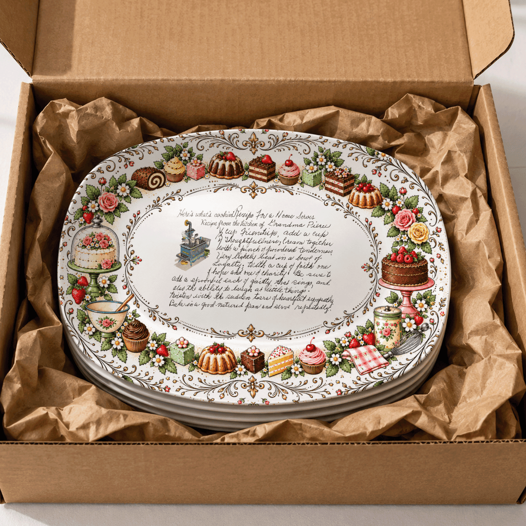 Handwritten Recipe Platter with Vintage Cake Border