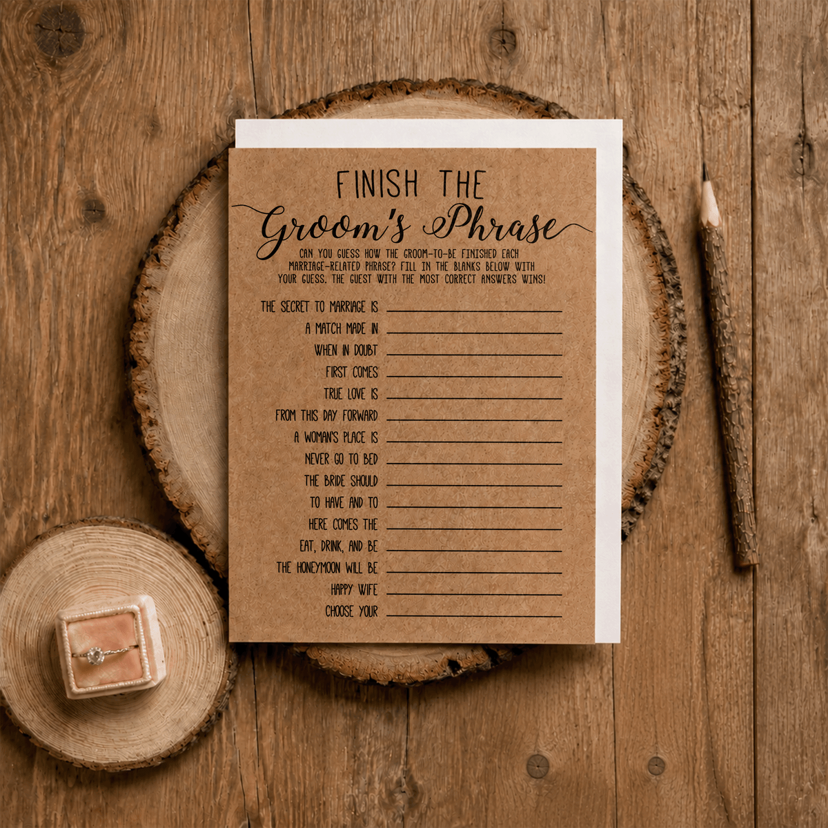 Finish the Groom's Phrase Bridal Shower Game