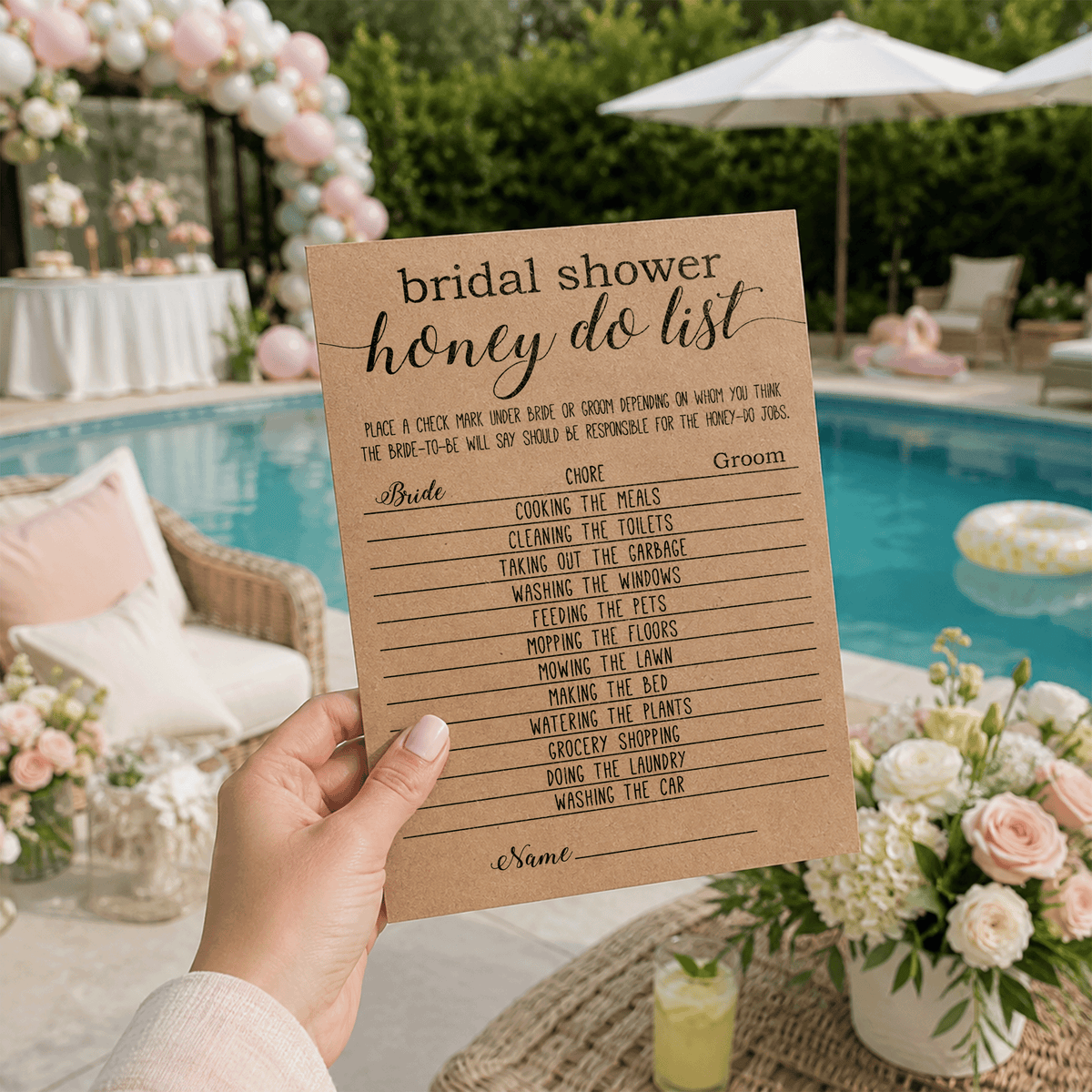 Bridal Shower Honey Do List Game