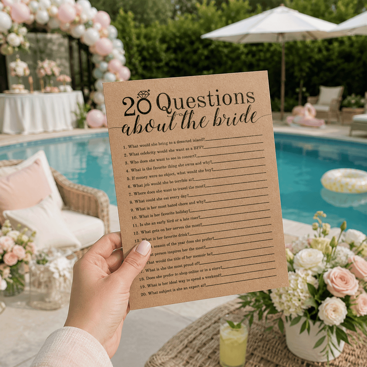 20 Questions about the Bride Bridal Shower Game