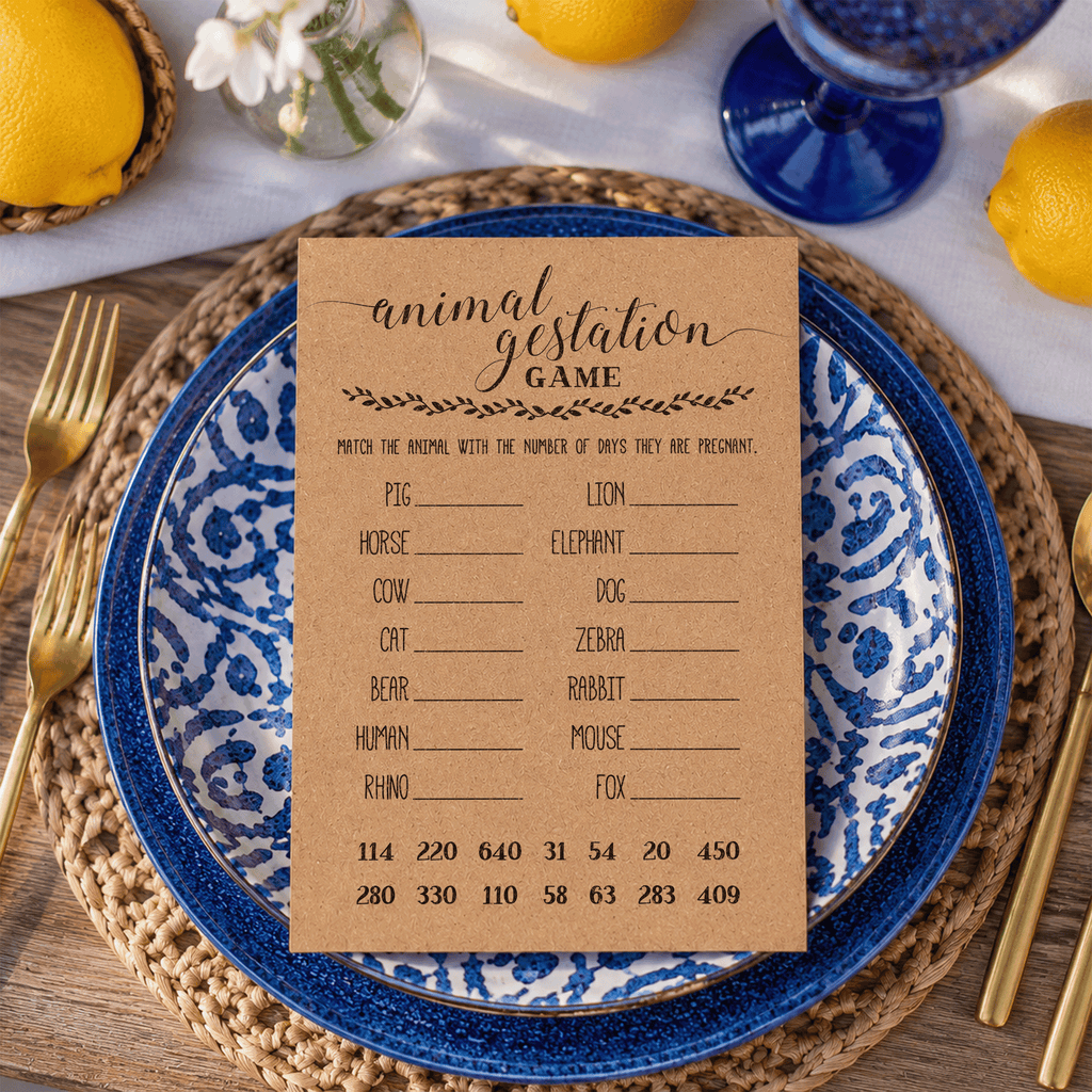 Animal Gestation Baby Shower Game