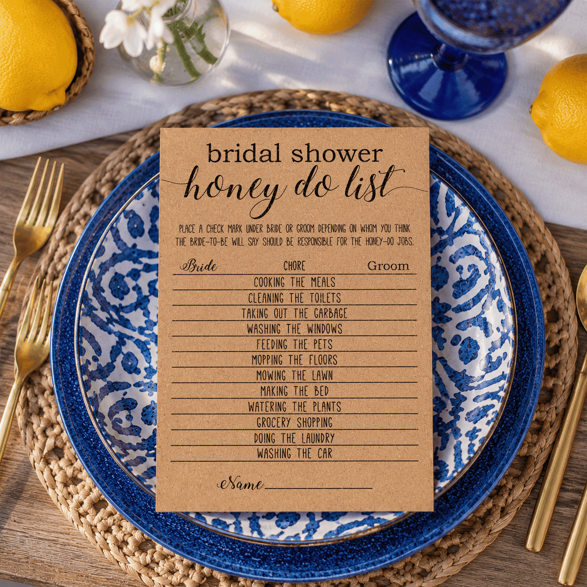 Bridal Shower Honey Do List Game