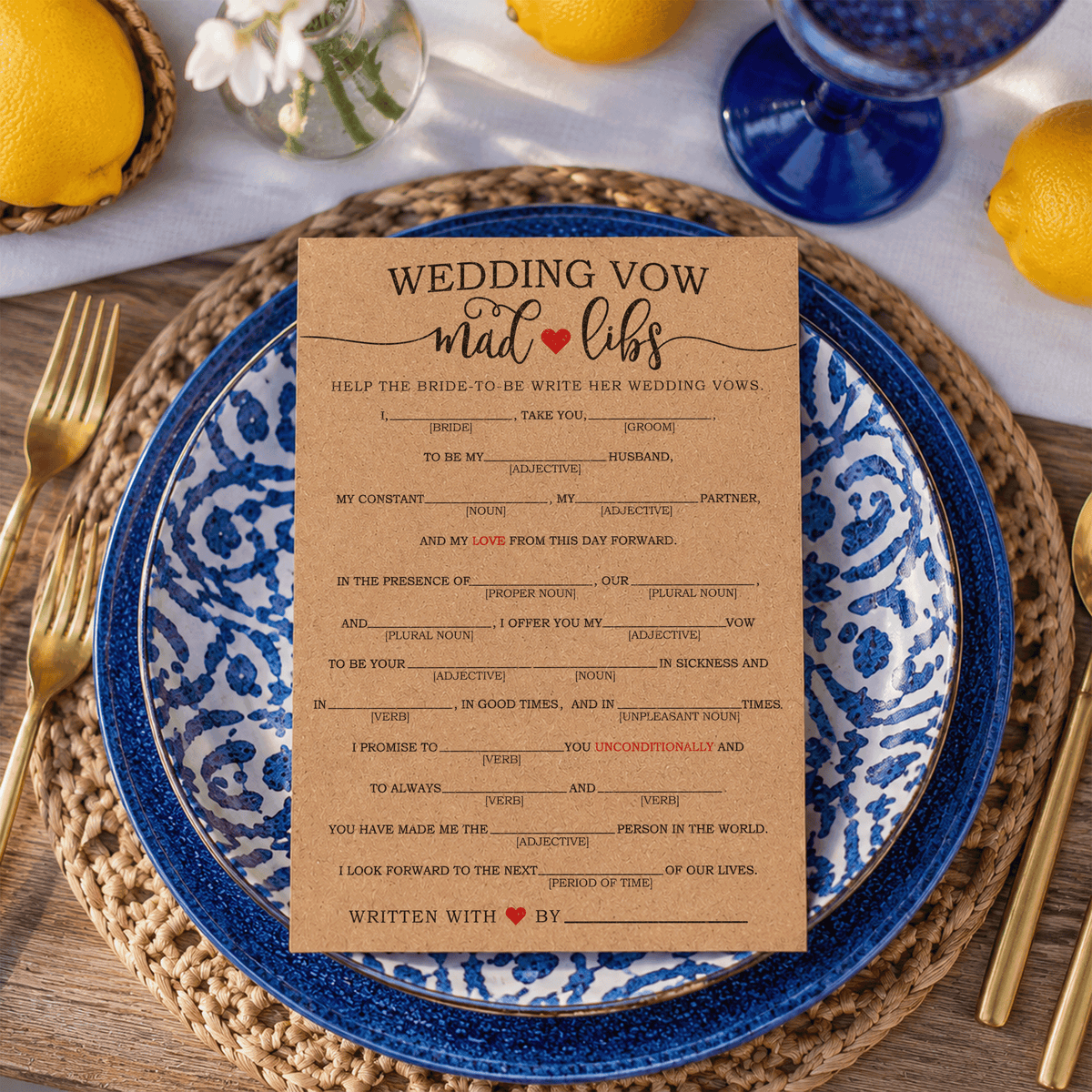Wedding Vow Mad Libs Bridal Shower Game