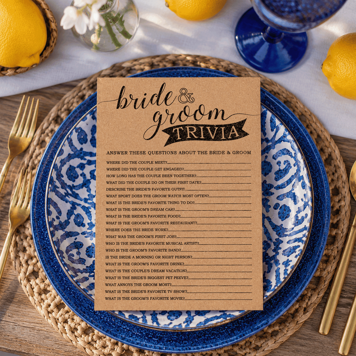 Bride Groom Trivia Bridal Shower Game