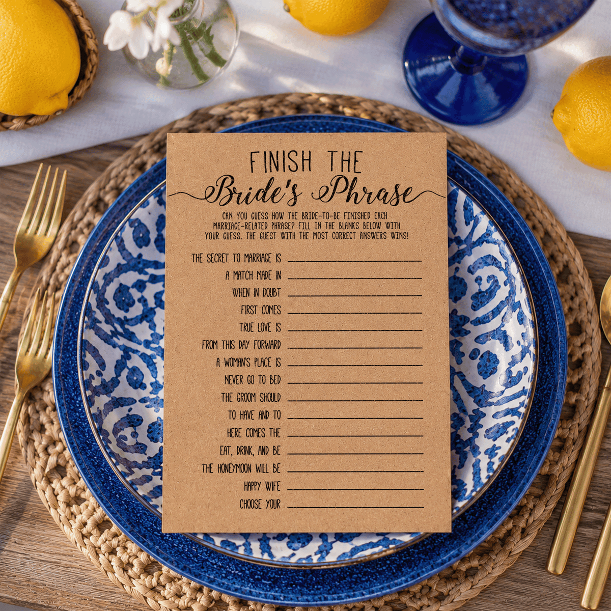 Finish the Bride's Phrase Bridal Shower Game