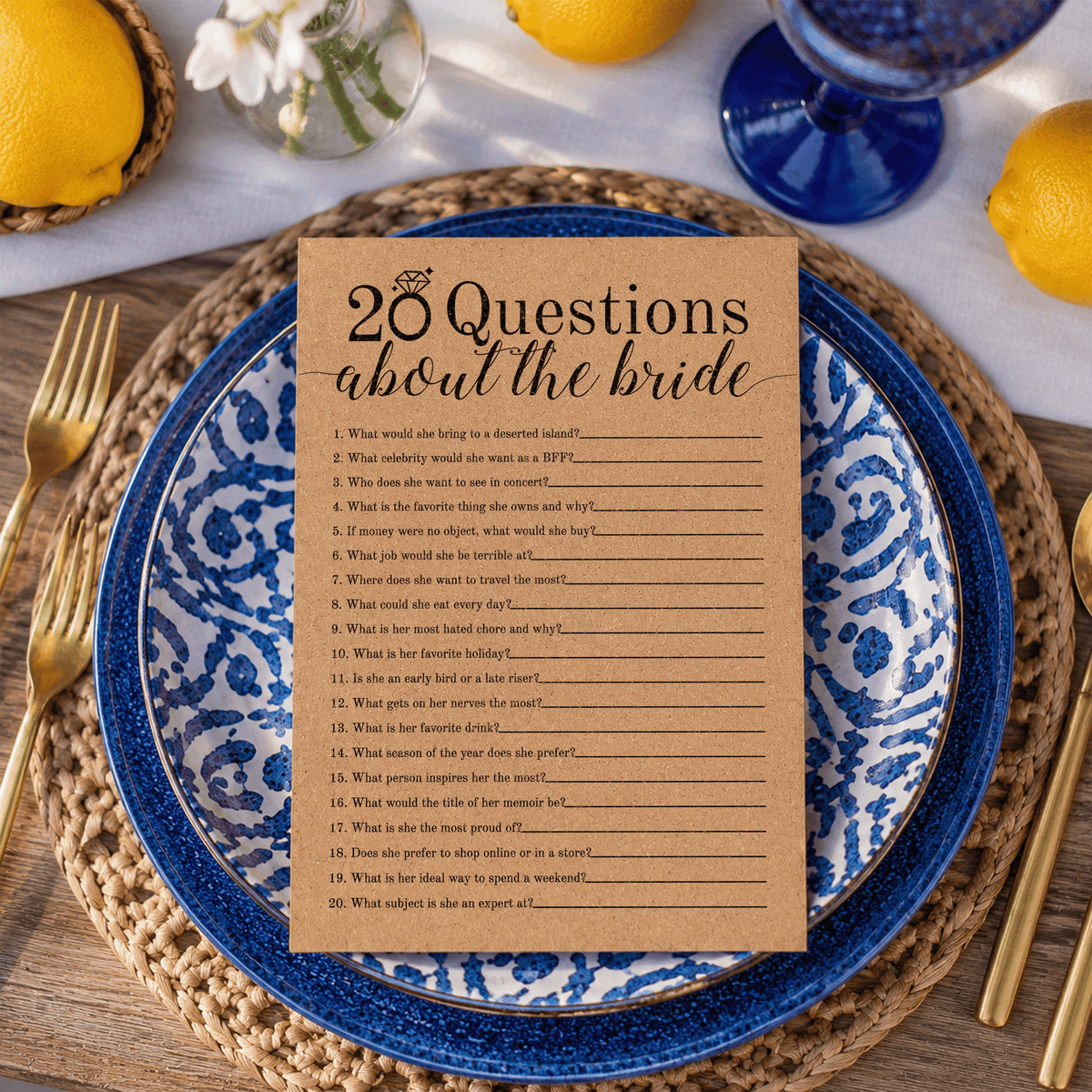 20 Questions about the Bride Bridal Shower Game