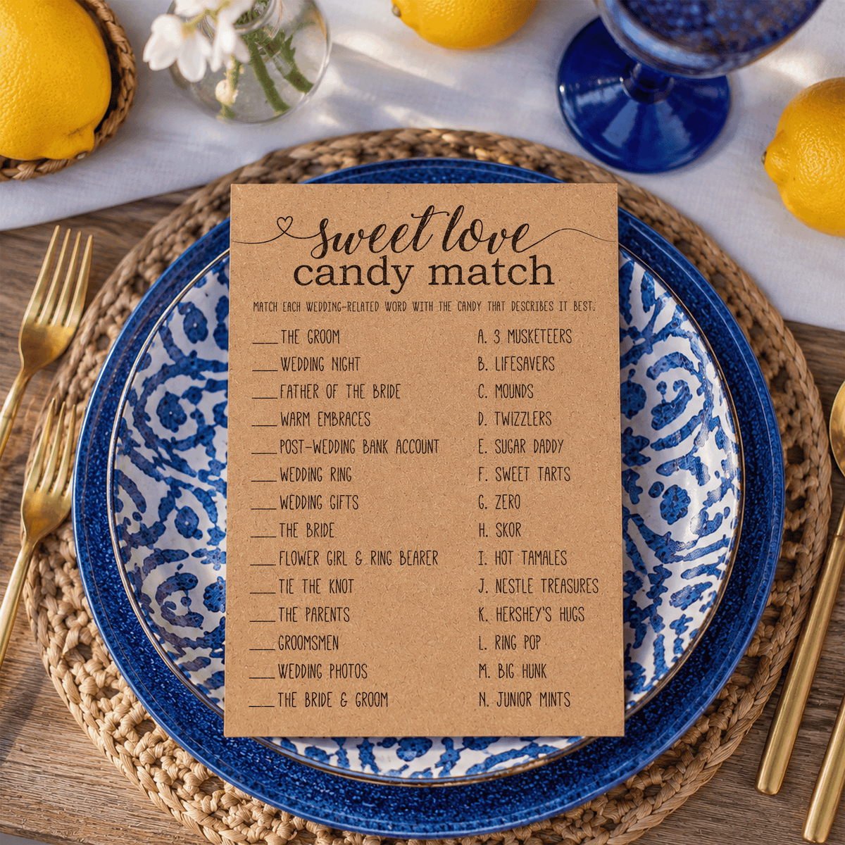 Sweet Love Candy Match Bridal Shower Game