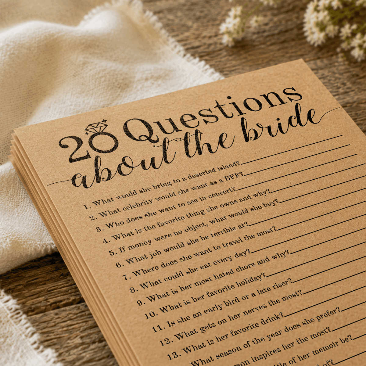 20 Questions about the Bride Bridal Shower Game