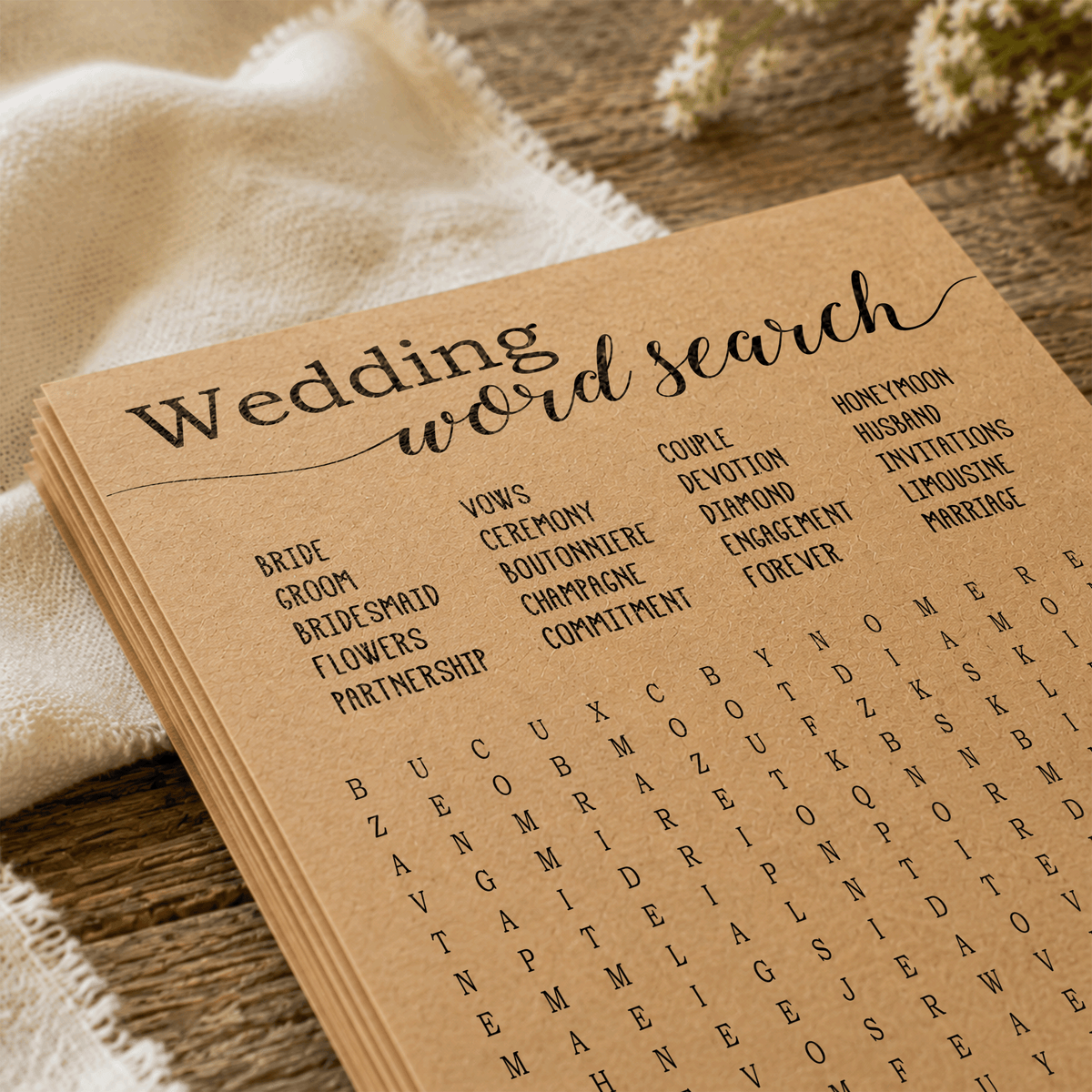 Wedding Word Search Bridal Shower Game