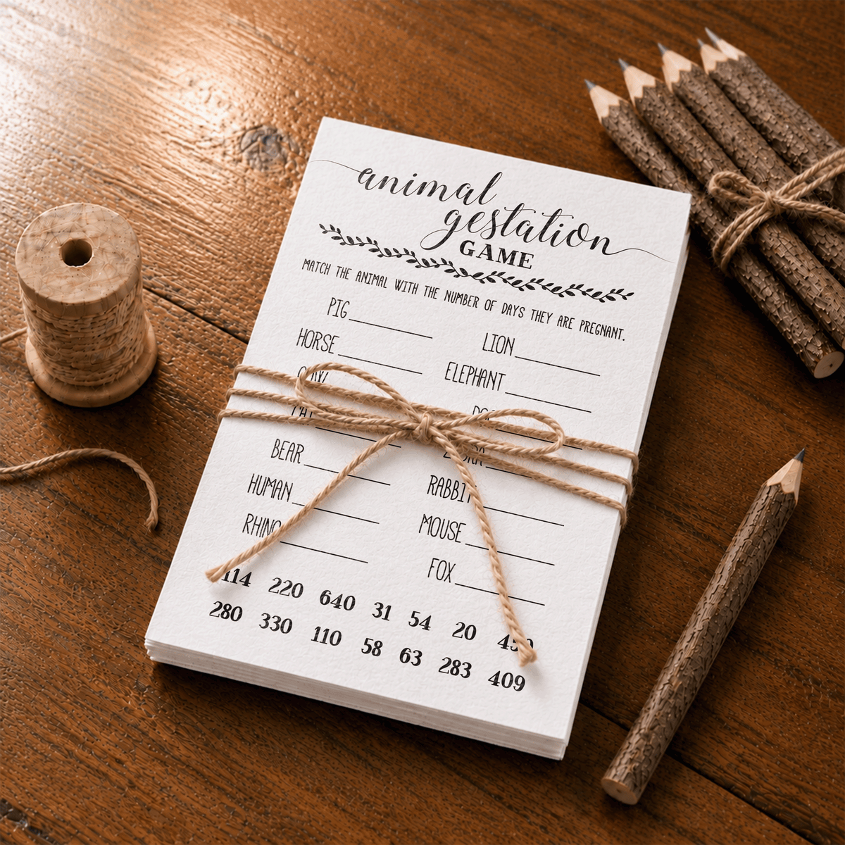 Animal Gestation Baby Shower Game