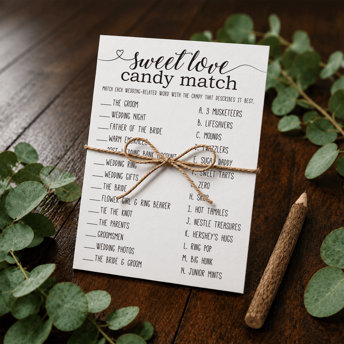 Sweet Love Candy Match Bridal Shower Game