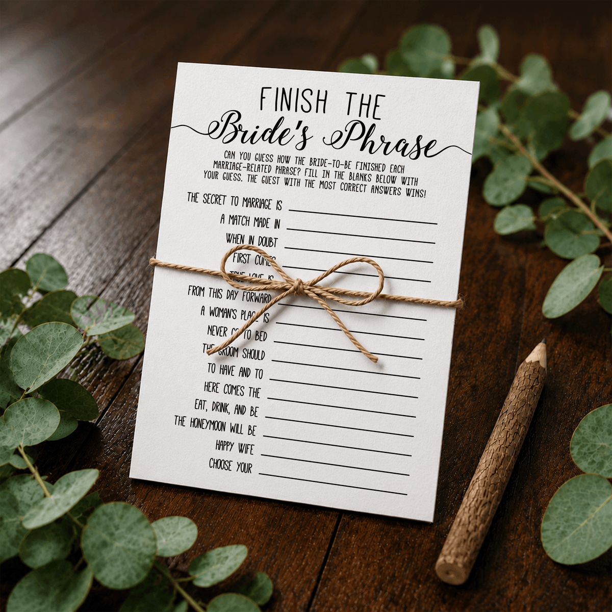 Finish the Bride's Phrase Bridal Shower Game