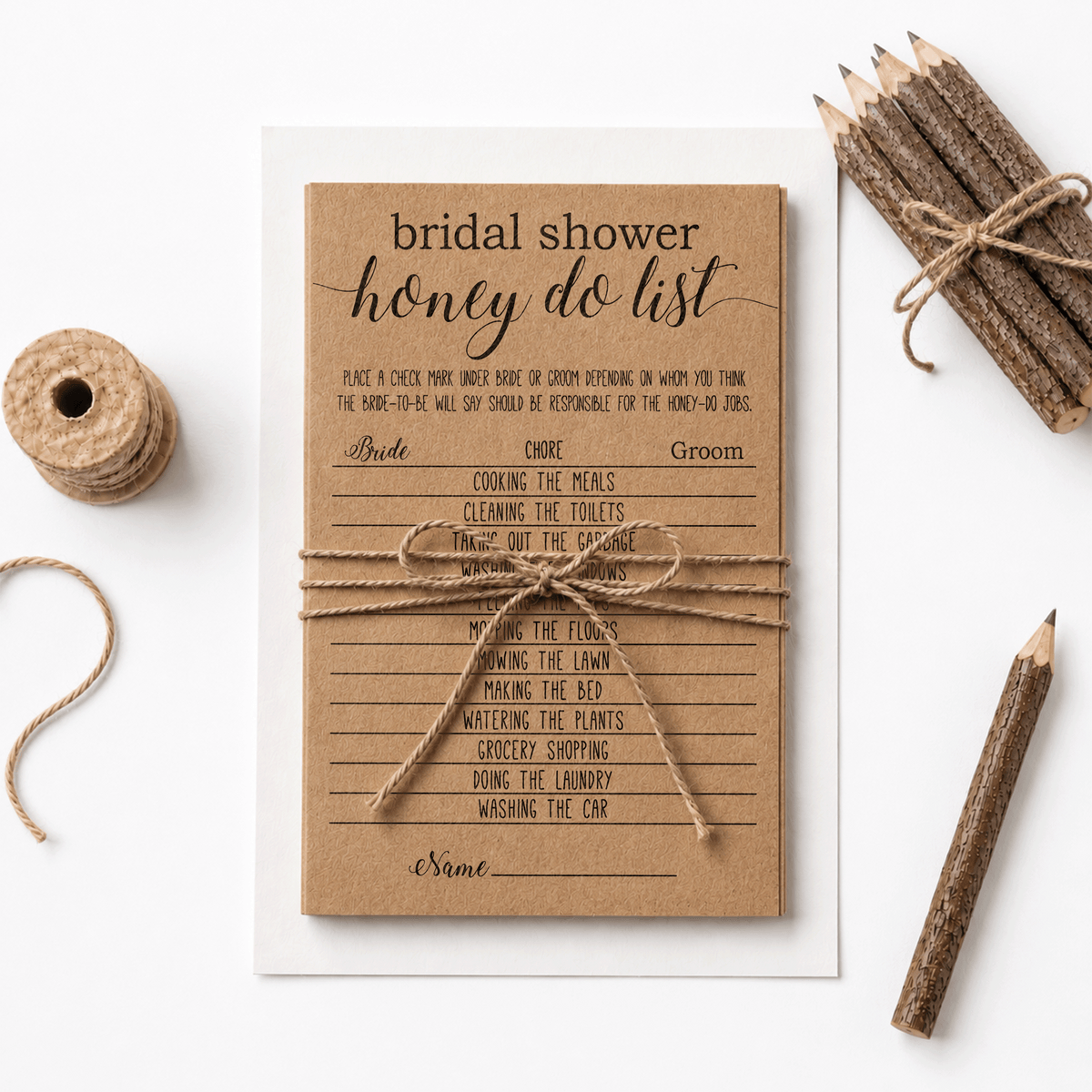 Bridal Shower Honey Do List Game