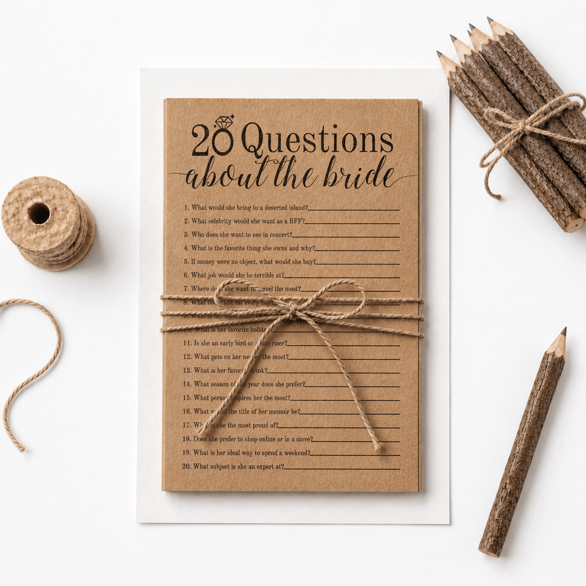 20 Questions about the Bride Bridal Shower Game