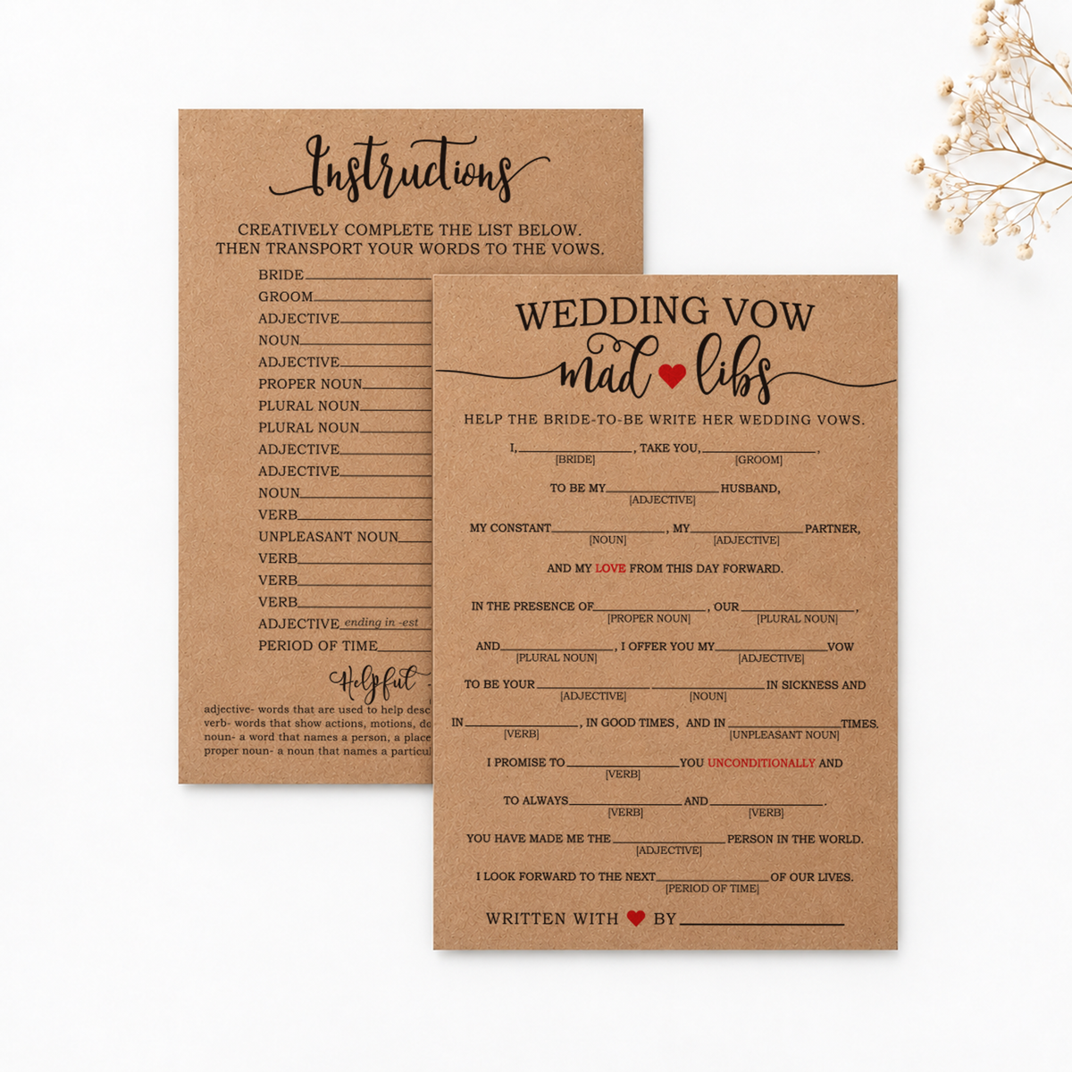 Wedding Vow Mad Libs Bridal Shower Game