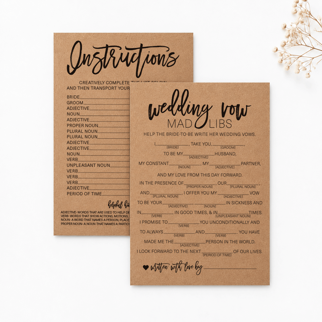 Wedding Vow Mad Libs Bridal Shower Game