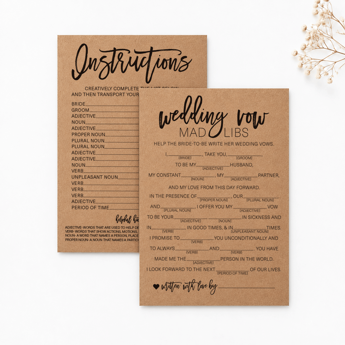 Wedding Vow Mad Libs Bridal Shower Game
