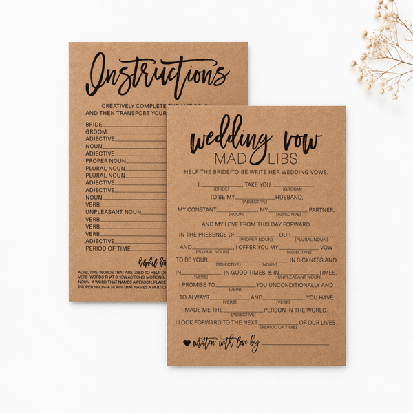 Wedding Vow Mad Libs Bridal Shower Game