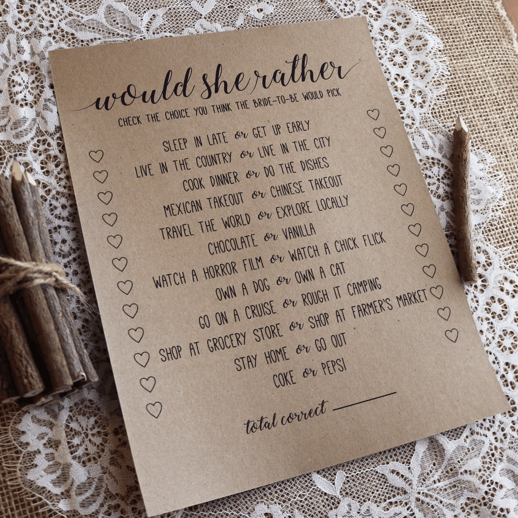 Would She Rather Bridal Shower Game