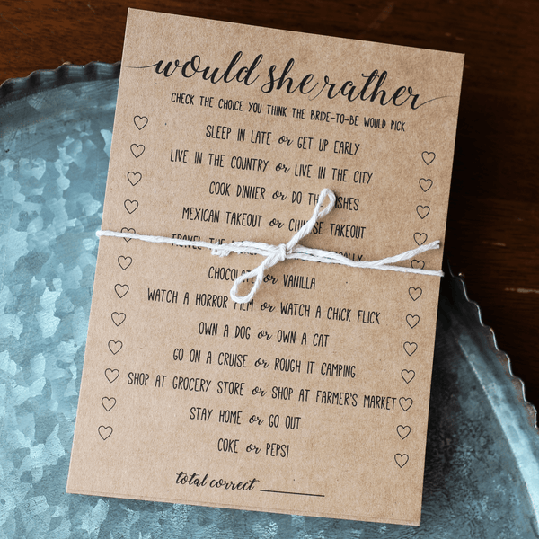 Would She Rather Bridal Shower Game