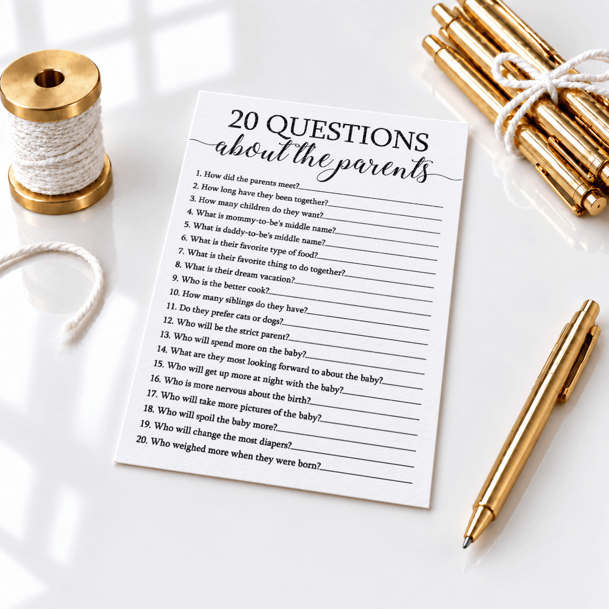 20 Questions about the Parents Baby Shower Game