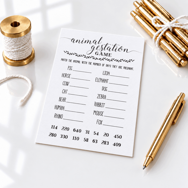 Animal Gestation Baby Shower Game